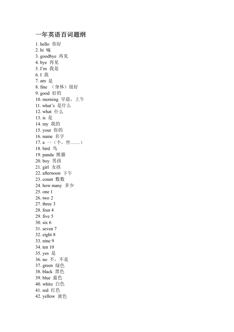 [小学英语]（人教新起点）二年级英语上册  单元百词题纲