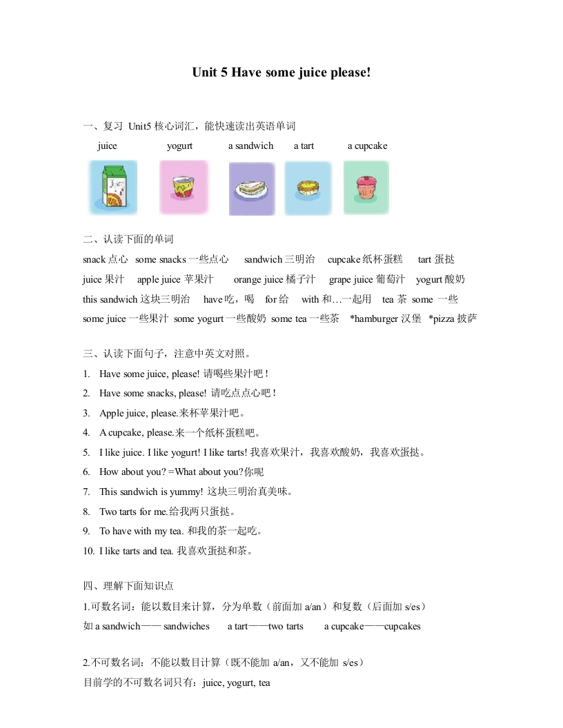 [小学英语]译林版二年级上 Unit5 知识点梳理