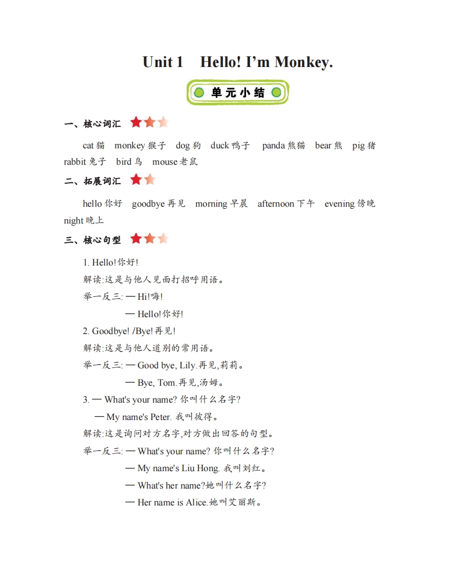 [小学英语]三年级上册英语人教精通版知识要点