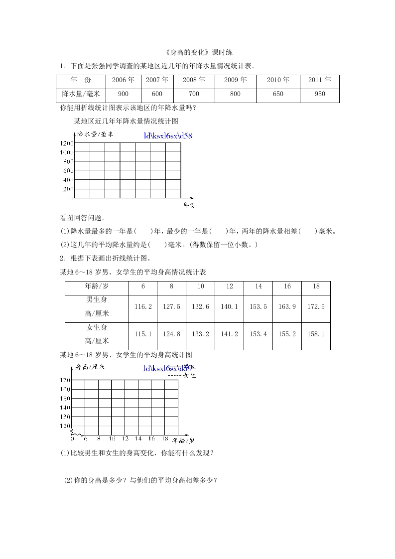 [小学数学]5.4身高的变化