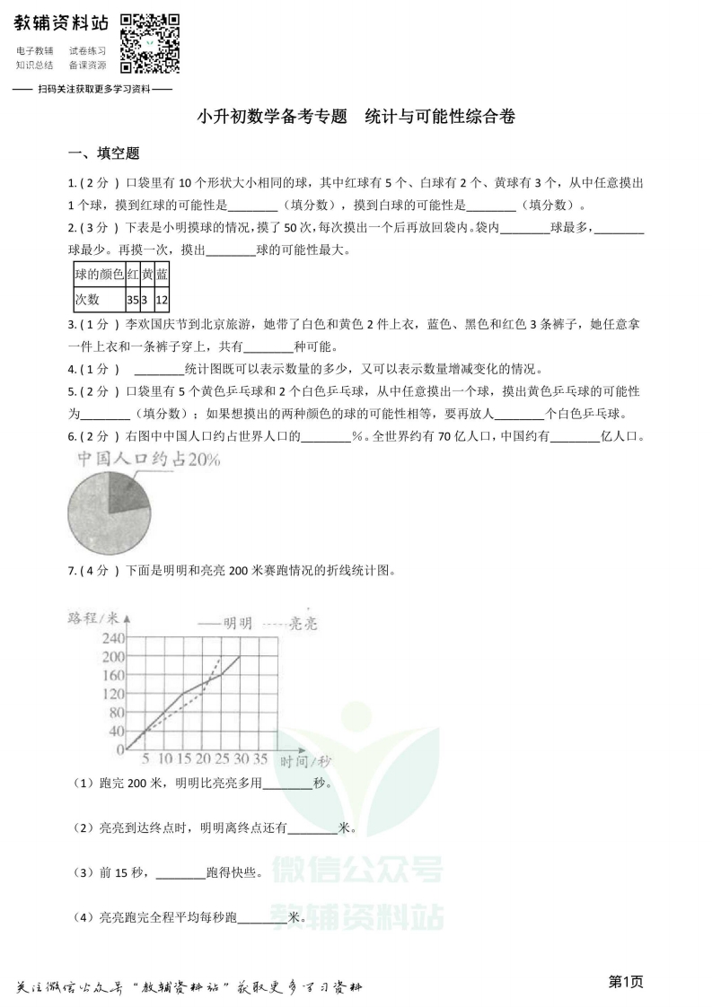 [小升初考试]小升初数学专题  统计与可能性综合卷