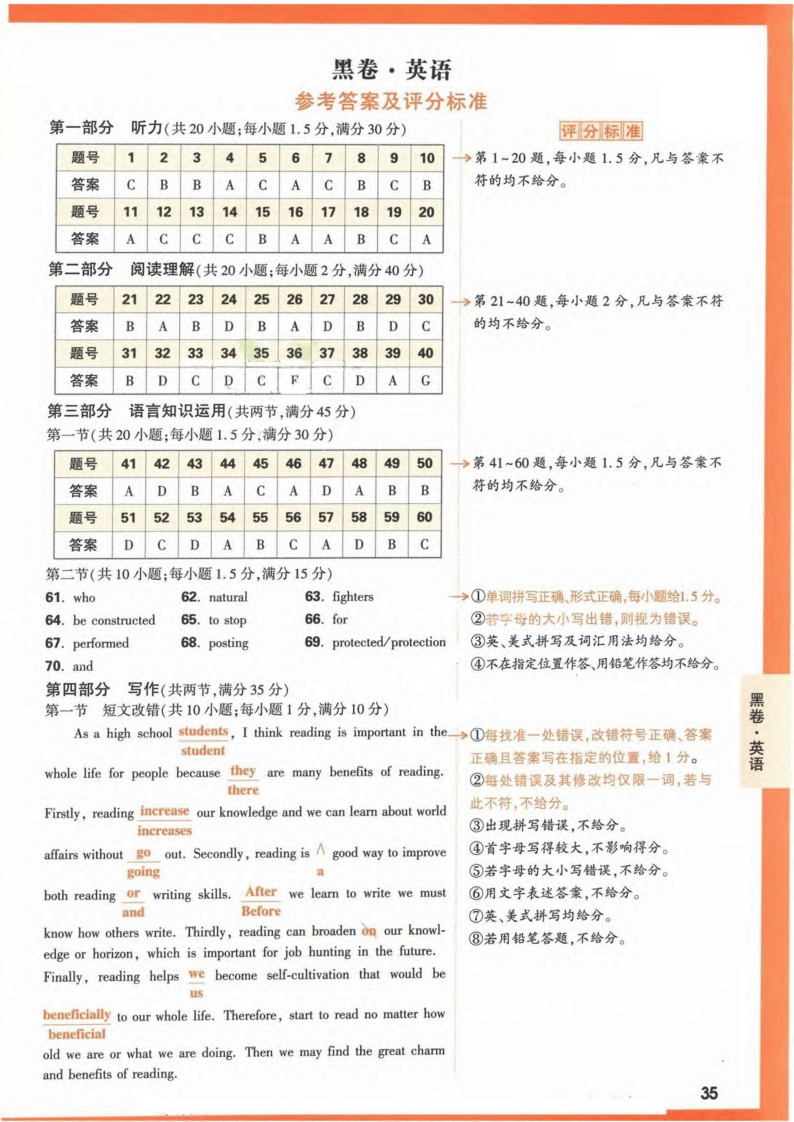 [高中英语]【23押题卷丨黑白卷丨老教材】英语黑卷+白卷答案解析