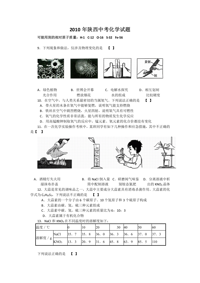 [中考化学]陕西省2010年中考化学试题(含答案)