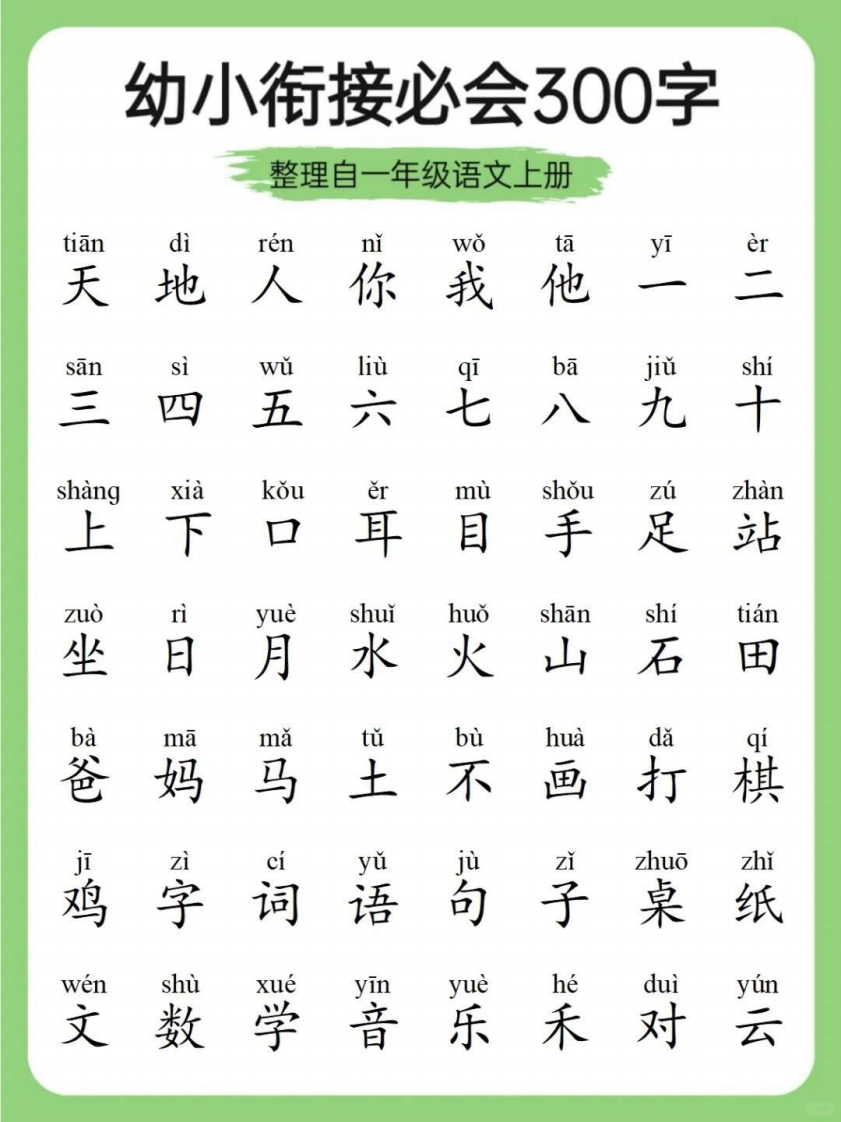 [幼小语文]幼小衔接必认300字