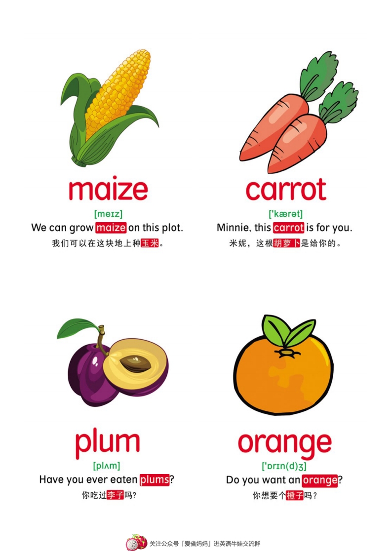 [小学英语]4【蔬果】46张